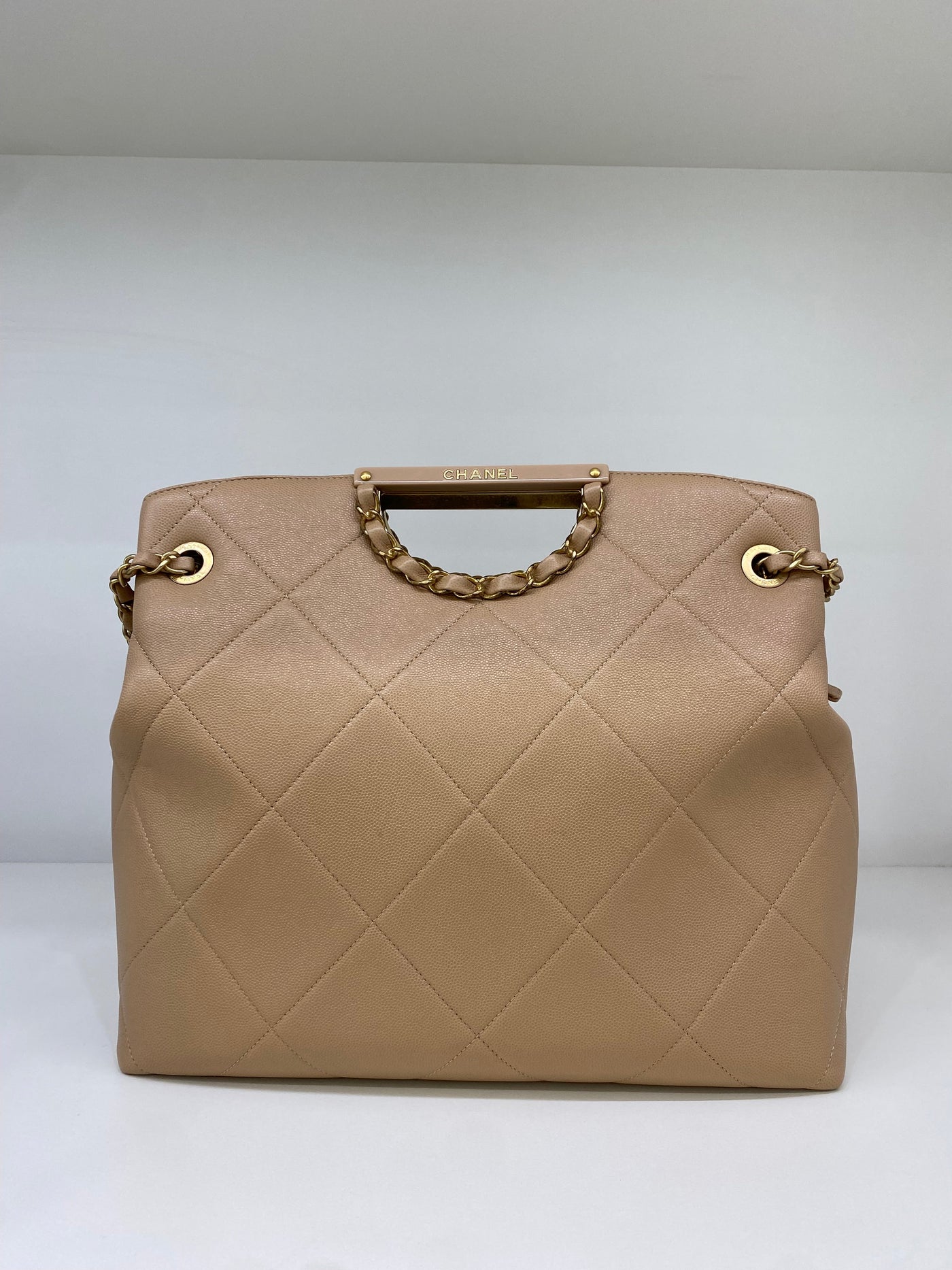Chanel Shoulder Bag Beige with Chain Detail