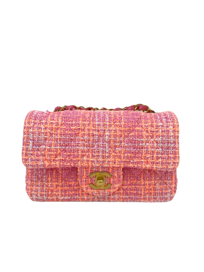 Chanel Mini Classic Flap Pink Tweed GHW (microchipped)