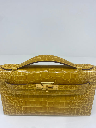 Hermes Kelly Pochette - Amber GHW - Shiny Alligator 2018