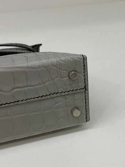 Hermes Mini Kelly Alligator Panda Gris Perle & Noir PHW HSS