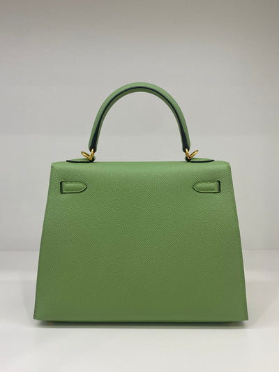 Hermes Kelly 25 Vert Criquet GHW - Y Stamp