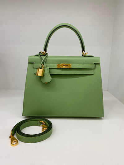 Hermès Kelly 25 Sellier Vert Criquet GHW