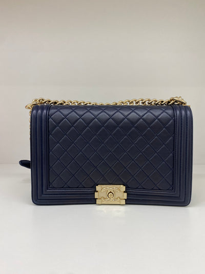 Chanel Boy Bag Navy Medium - GHW