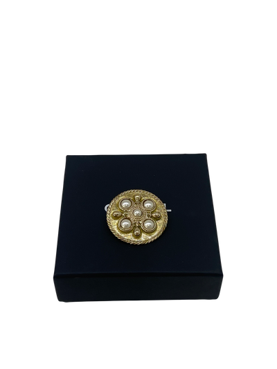 Chanel Pearl & Gold Round Brooch