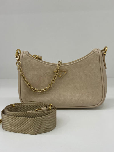 Prada Re-edition Mini Shoulder Bag Beige GHW