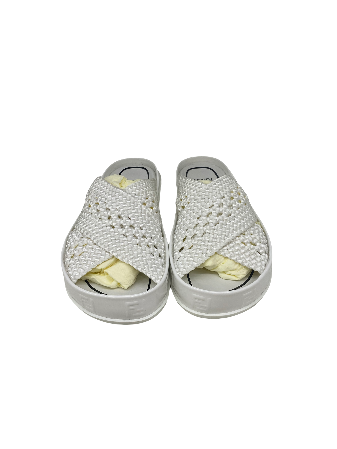 Fendi Woven White Slides Size 36