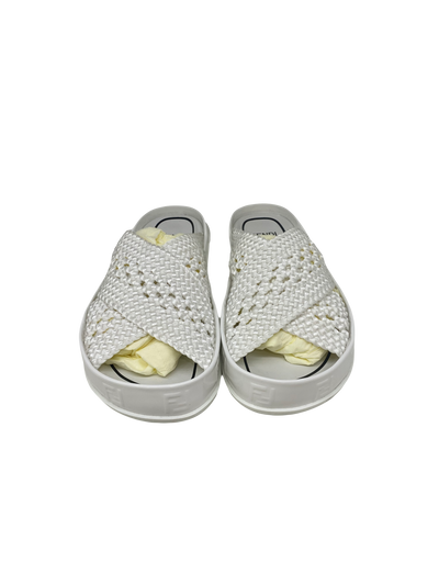 Fendi Woven White Slides Size 36