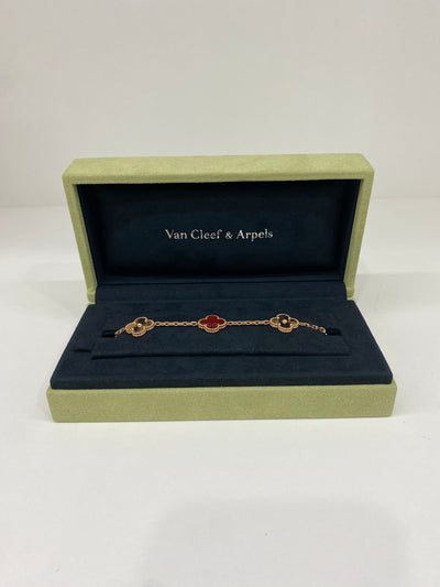 Van Cleef & Arpels 5 Motif Alhambra Bracelet Rose Gold and Carnelian