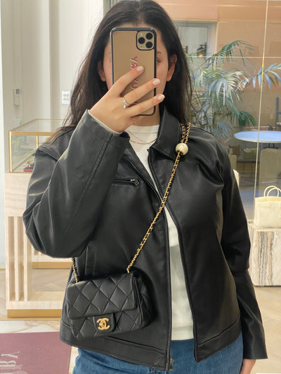 Chanel Mini Square Flap Black GHW Pearl Detail (adjustable chain)