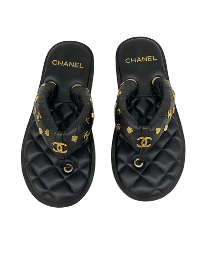 Chanel Black Thongs Size 39