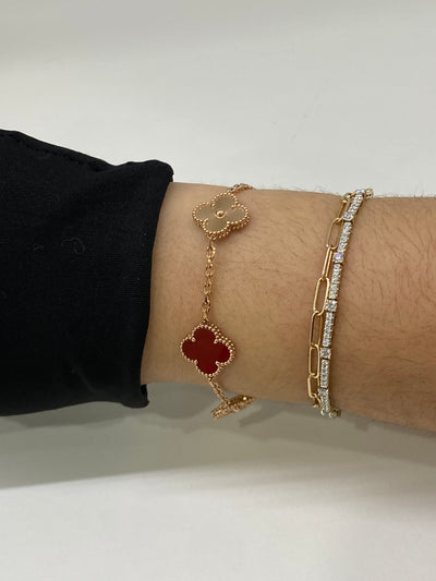 Van Cleef & Arpels 5 Motif Alhambra Bracelet Rose Gold and Carnelian
