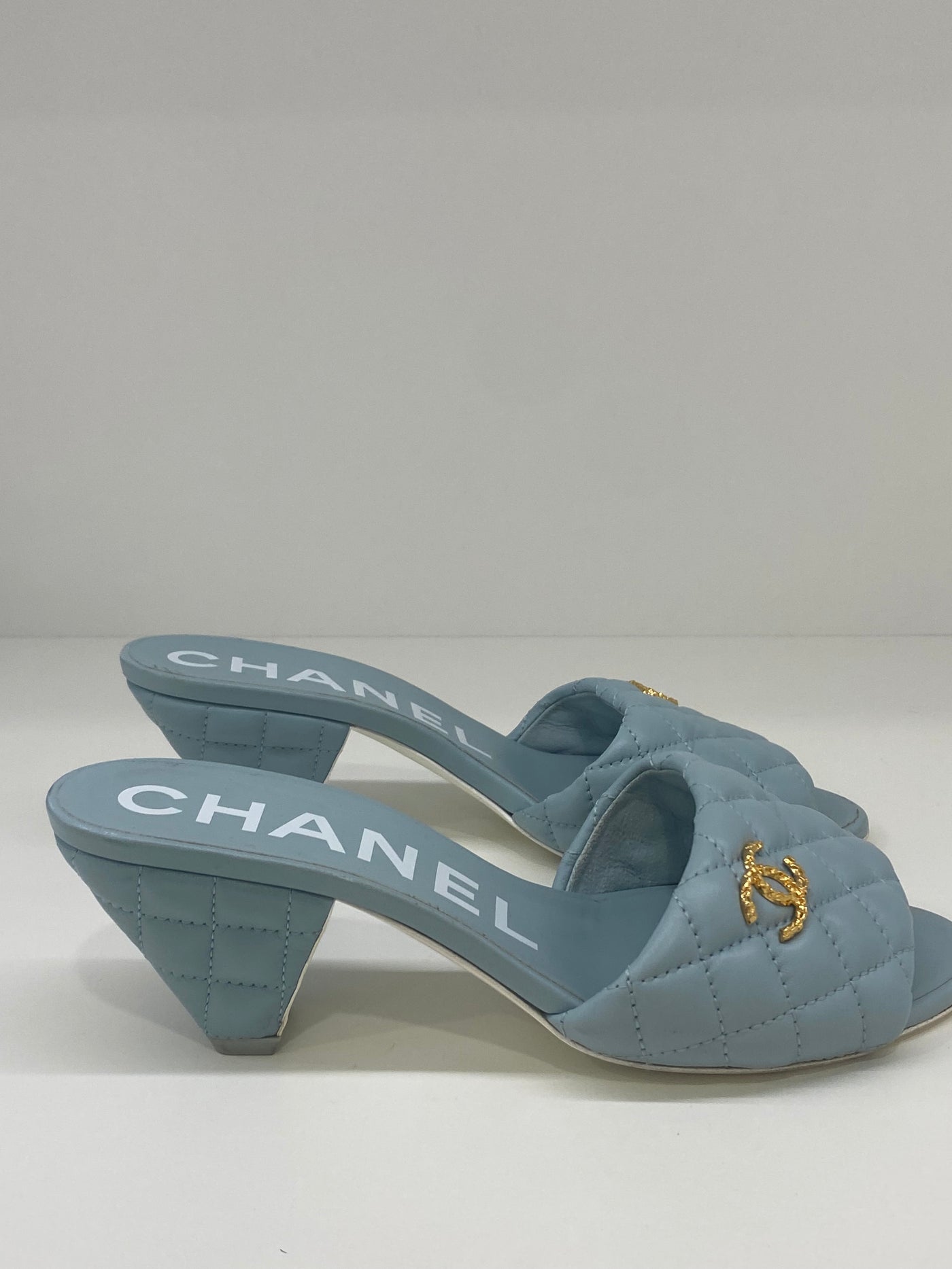 Chanel Light Blue Leather Mule 38C