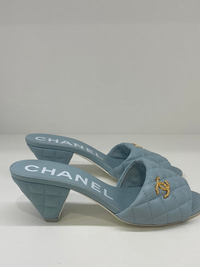 Chanel Light Blue Leather Mule 38C