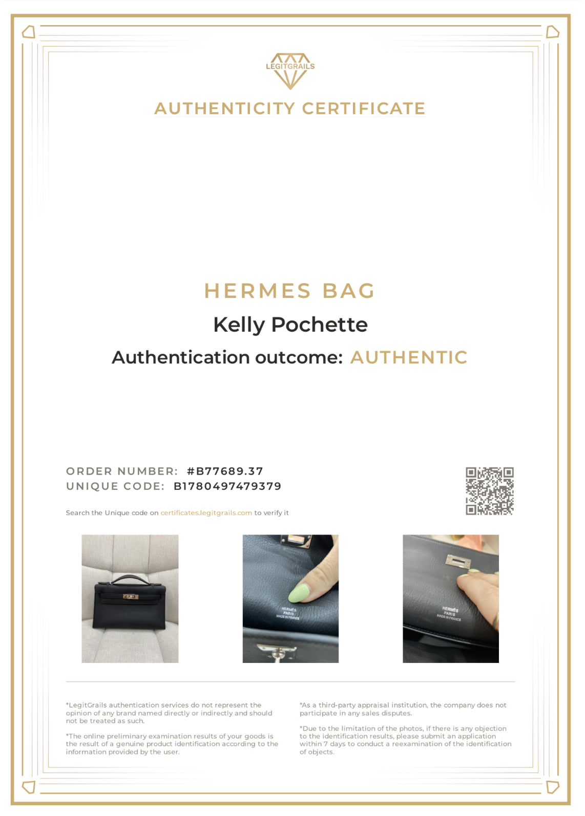 Hermes Kelly Pochette Noir PHW