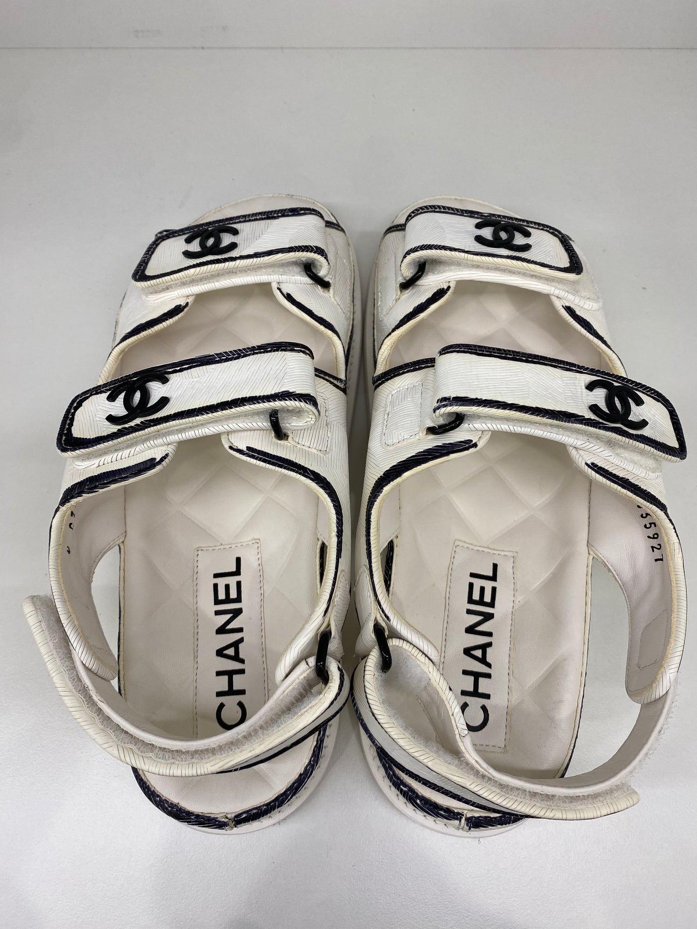 Chanel Dad Sandals Black & White Size 37.5