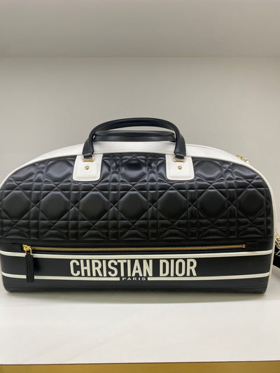 Dior Quilted Bowling Bag Luggage / White & Black