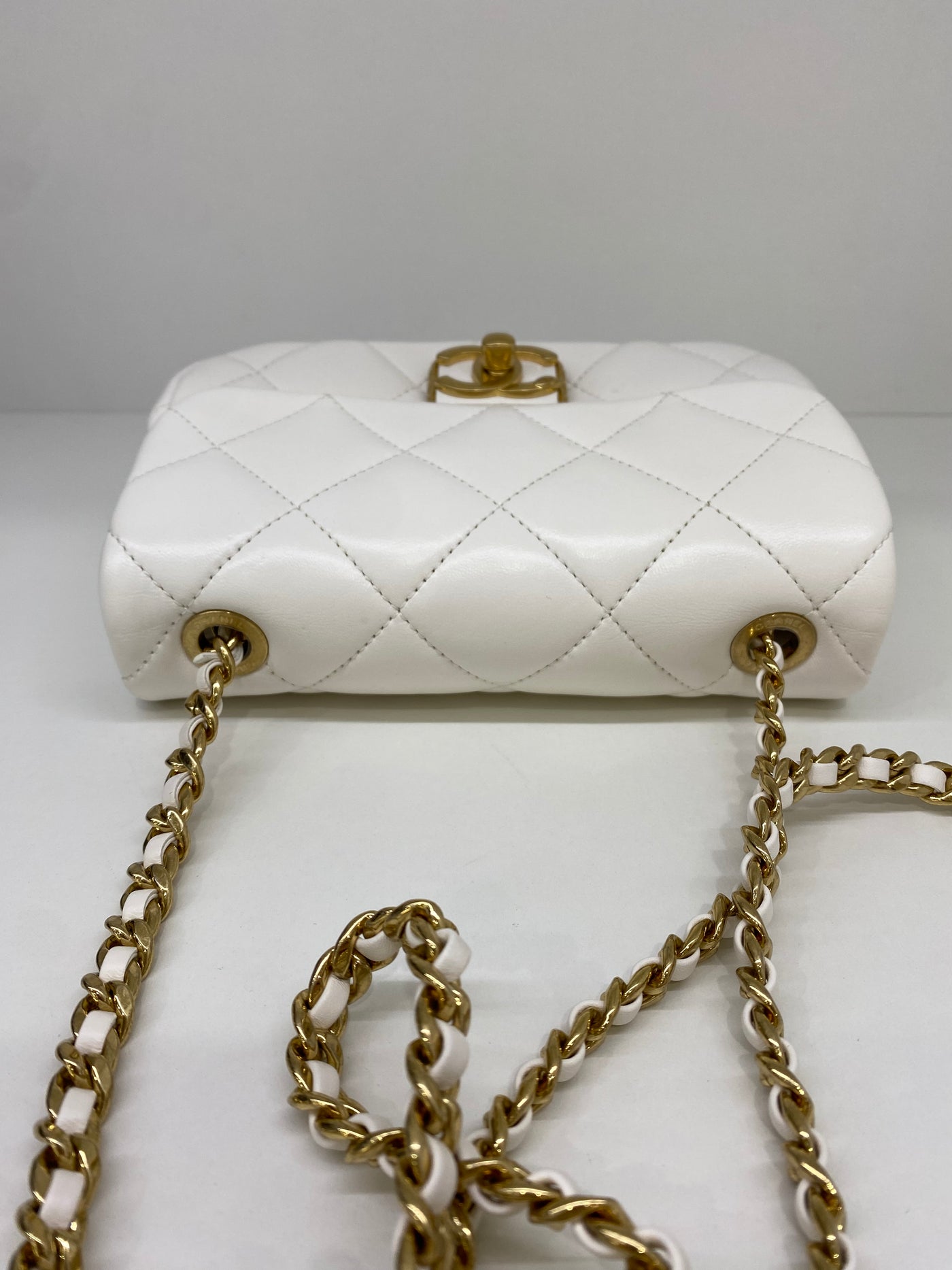 Chanel White Mini with Gold CC microchip