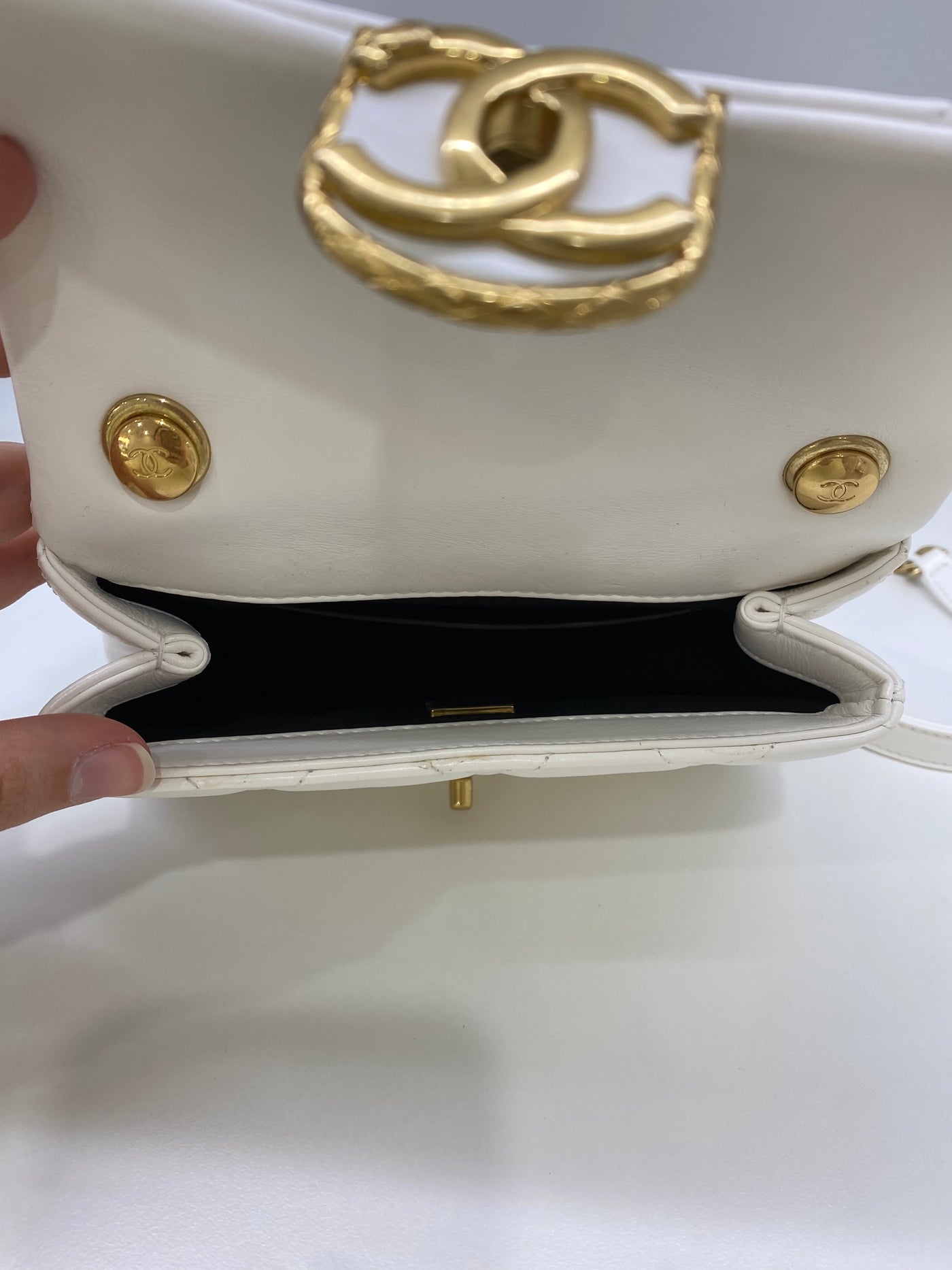 Chanel White Mini with Gold CC microchip