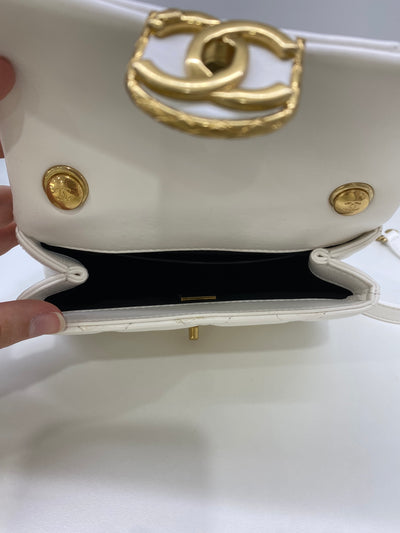 Chanel White Mini with Gold CC microchip