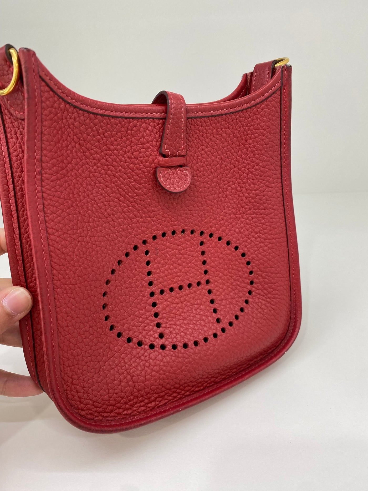 Hermes Mini Evelyne Clemence Rouge Casaque GHW