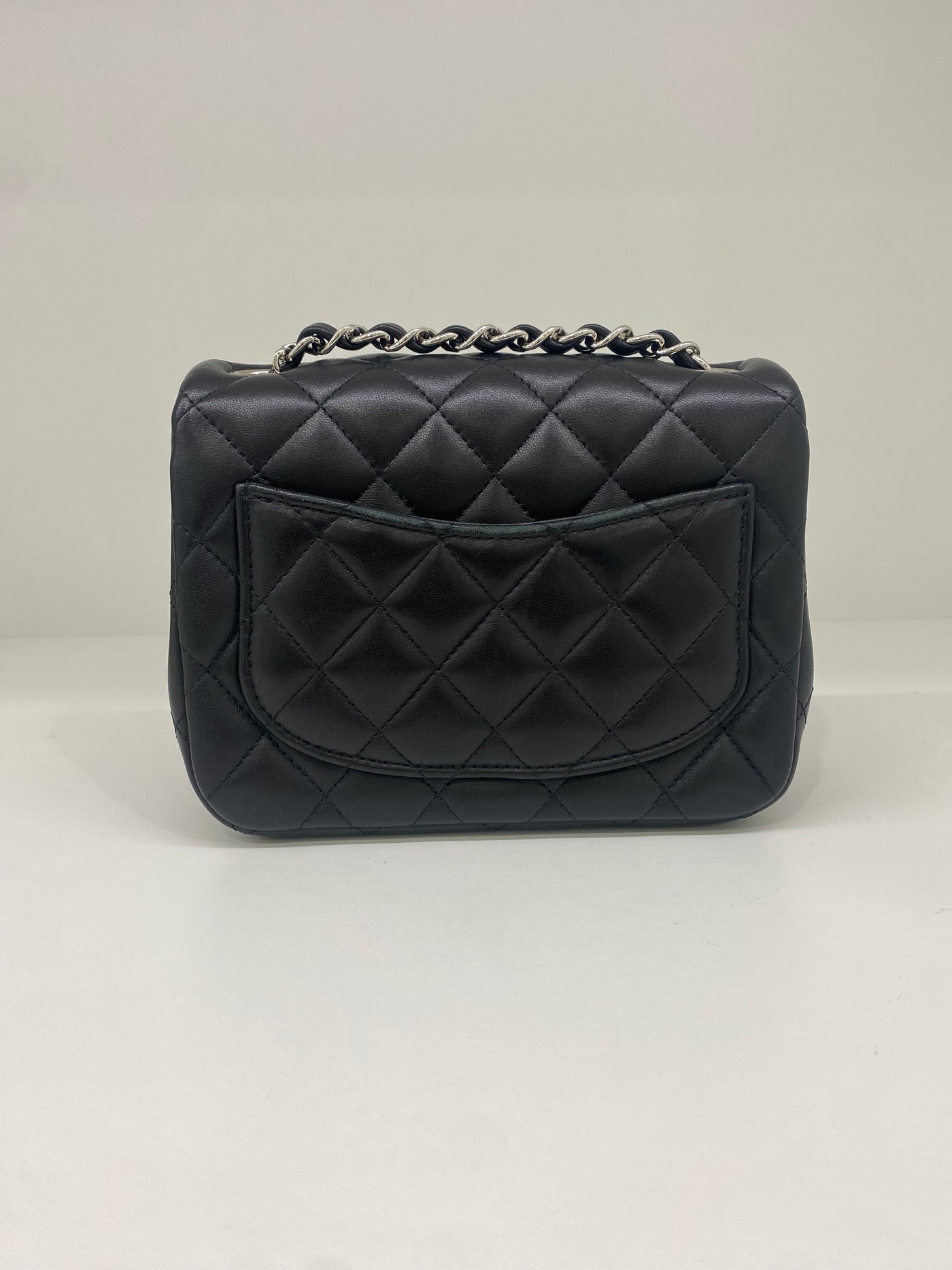 Chanel Mini Square Flap Black Lambskin SHW