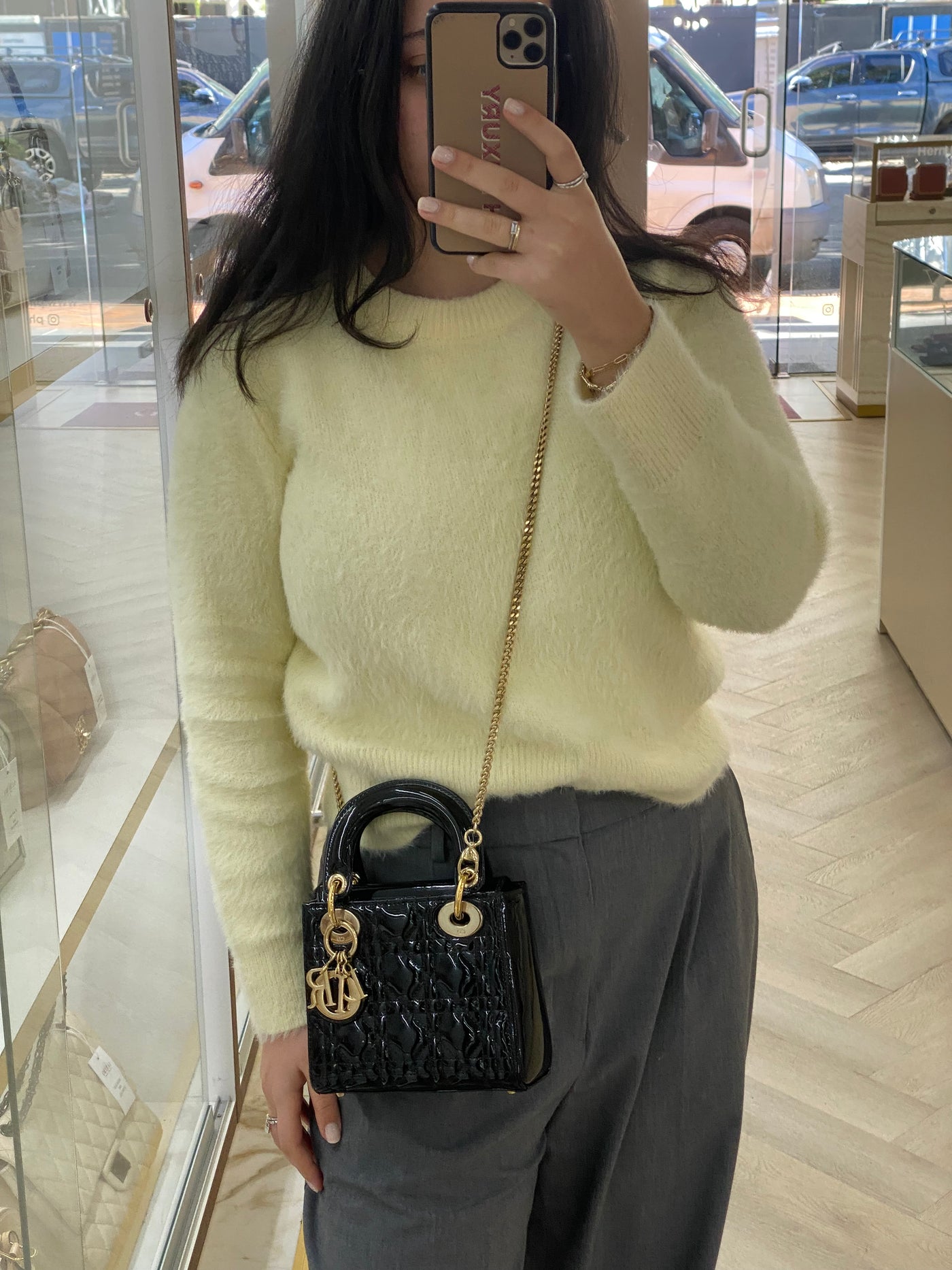 Dior Lady Dior Mini Black Patent GHW