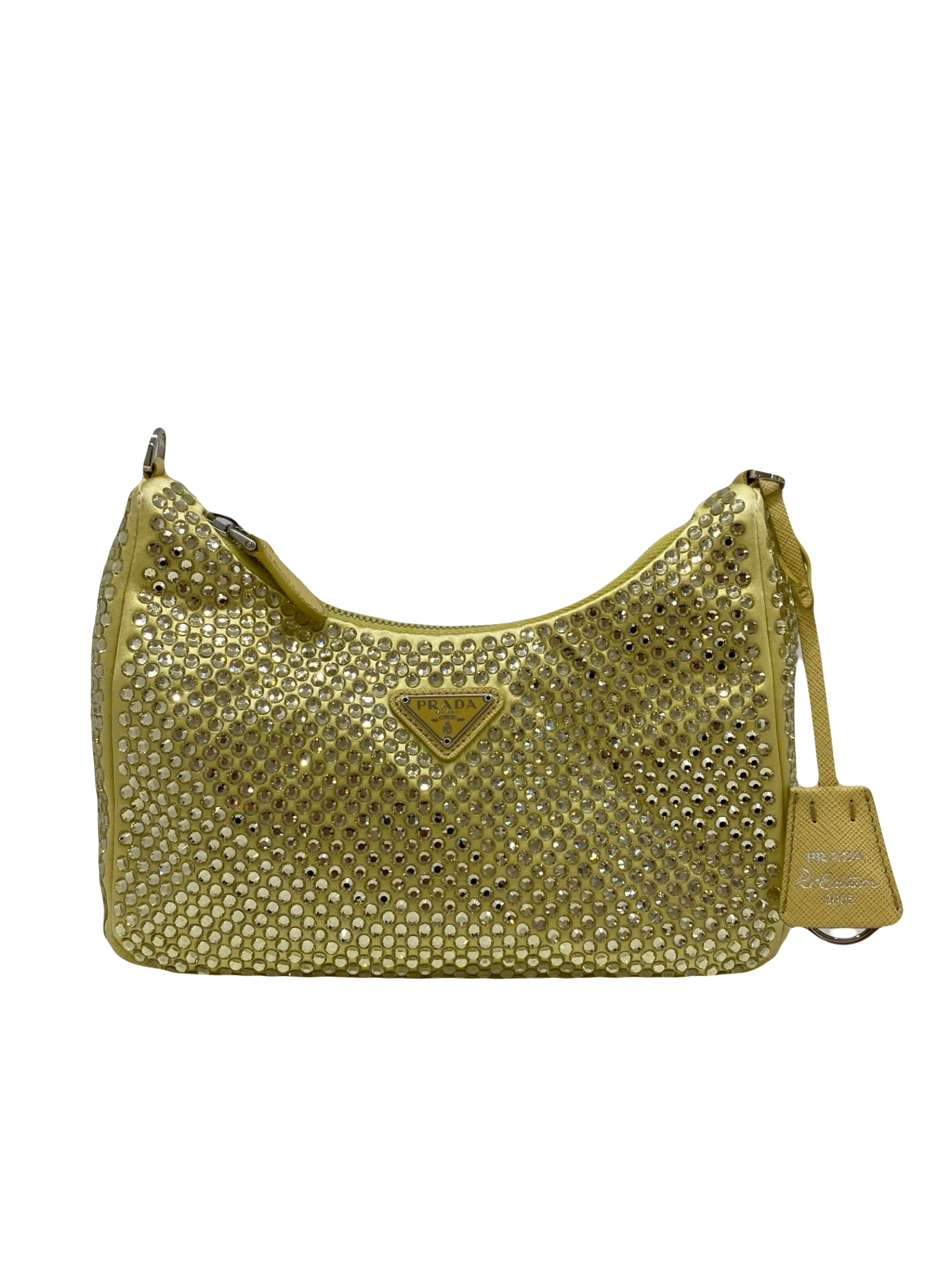 Prada Satin Crystal Re-Edition 2005 Shoulder Bag Yellow
