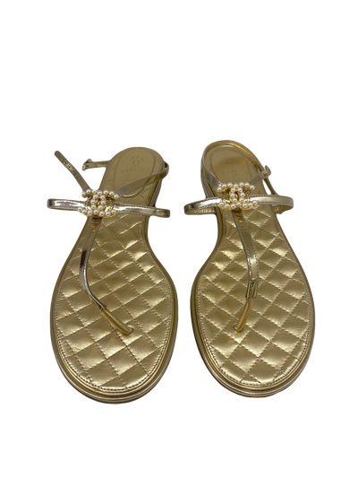 Chanel Gold Sandals Pearl Detail Size 40