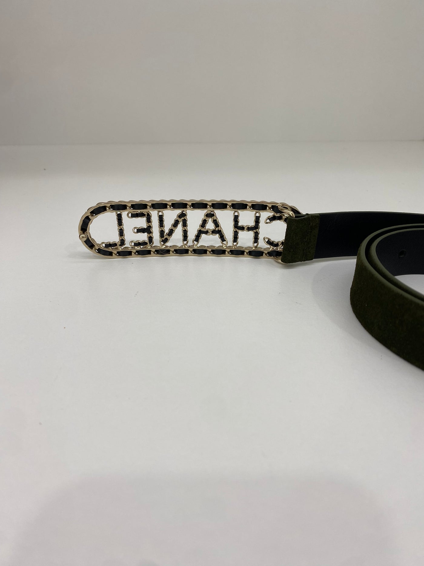 Chanel Belt Black and Velvet Green