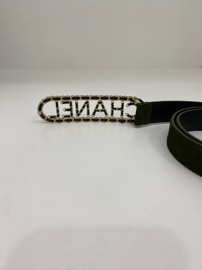Chanel Belt Black and Velvet Green