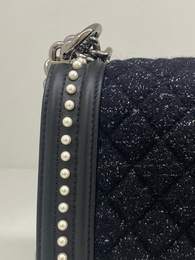 Chanel Medium Boy Tweed Black & Pearl SHW