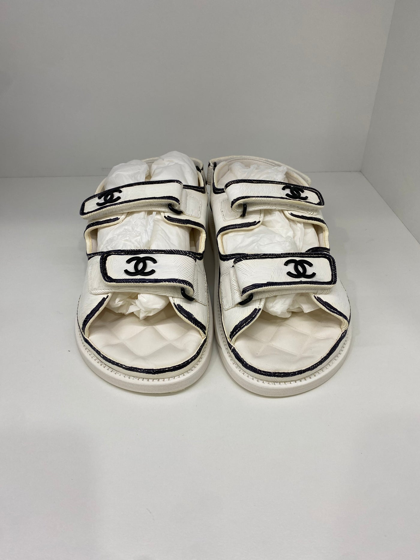 Chanel Dad Sandals Black & White Size 37.5