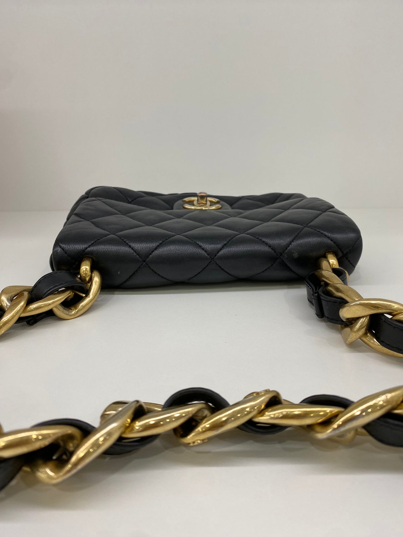 Chanel Square Shoulder Bag Black GHW (microchip)