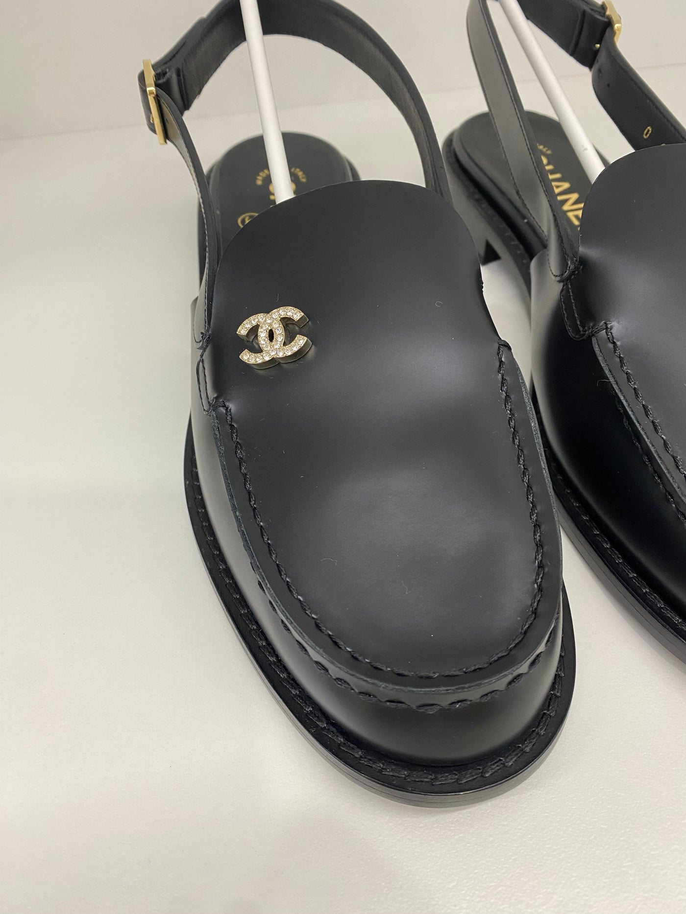 Chanel Diamante Slingback Loafers Black Size 38C