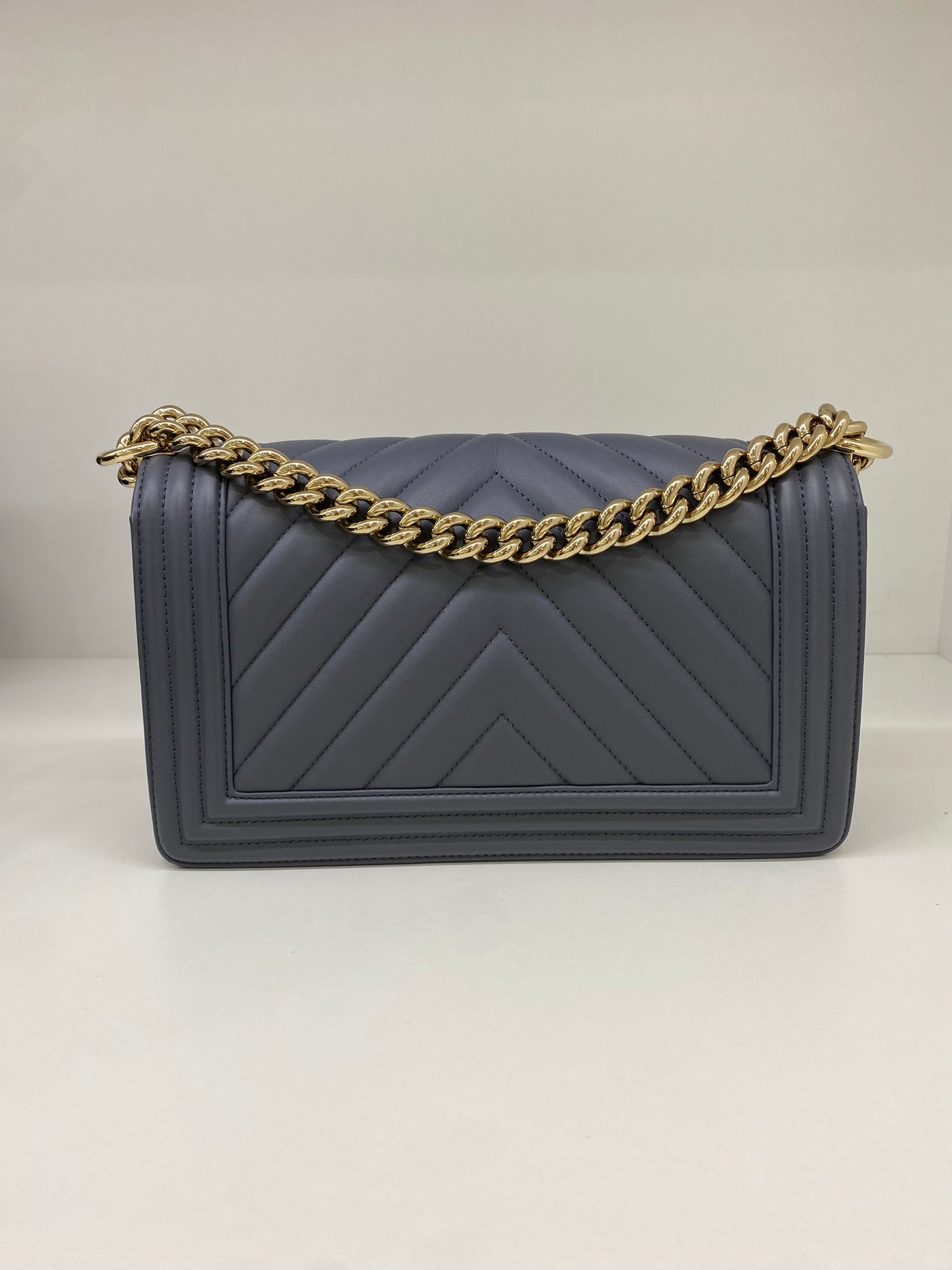 Chanel Boy Bag Chevron Grey Lambskin CGHW