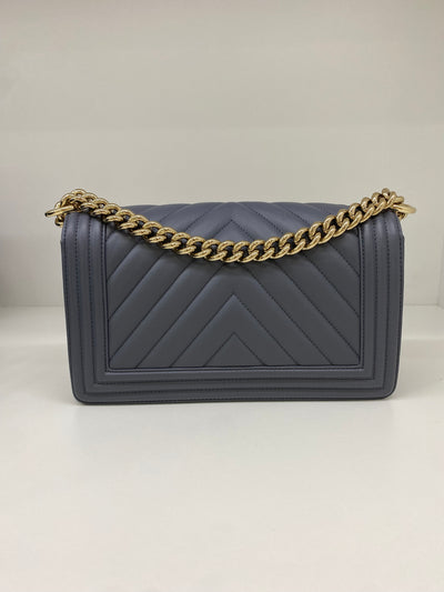 Chanel Boy Bag Chevron Grey Lambskin CGHW
