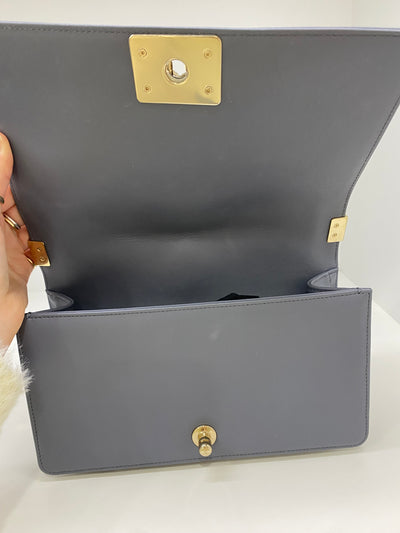 Chanel Boy Bag Chevron Grey Lambskin CGHW