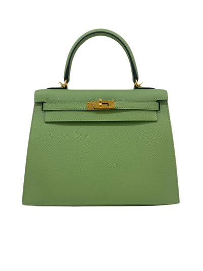 Hermes Kelly 25 Vert Criquet GHW - Y Stamp