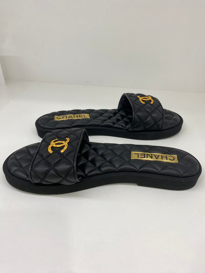 Chanel Padded Slides Black GHW Size 40
