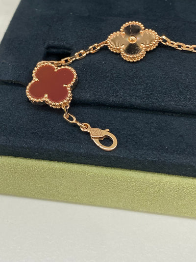 Van Cleef & Arpels 5 Motif Alhambra Bracelet Rose Gold and Carnelian