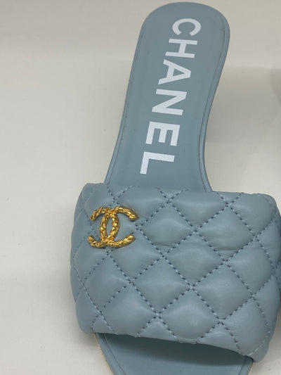 Chanel Light Blue Leather Mule 38C