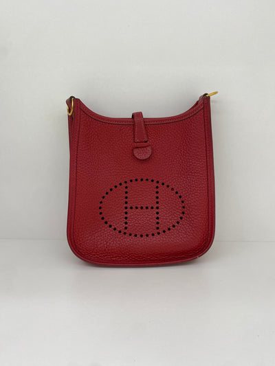 Hermes Mini Evelyne Clemence Rouge Casaque GHW