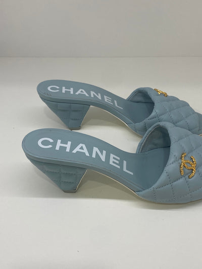 Chanel Light Blue Leather Mule 38C