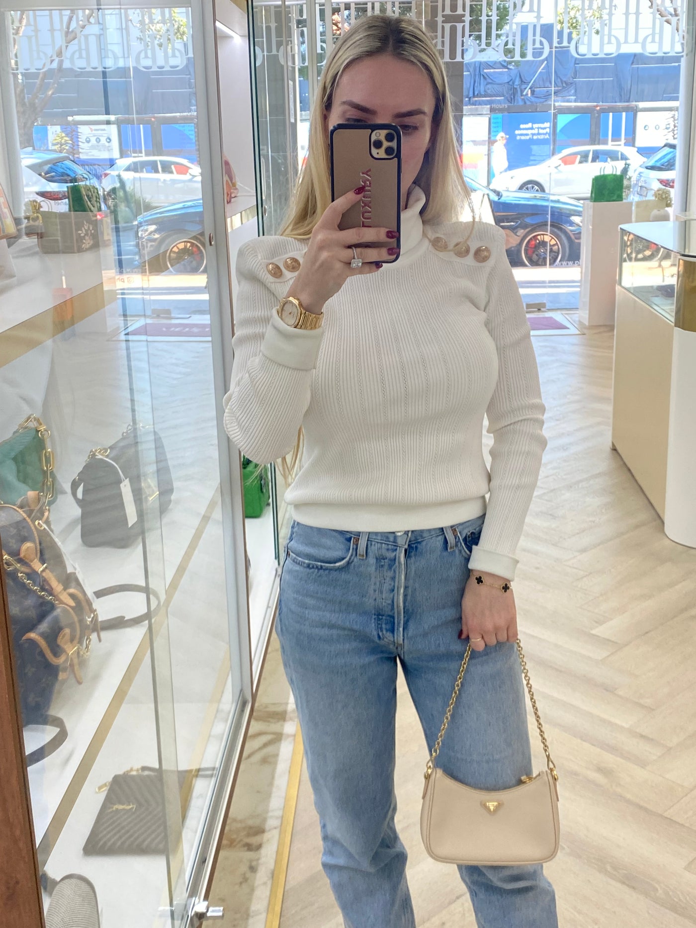 Prada Re-edition Mini Shoulder Bag Beige GHW