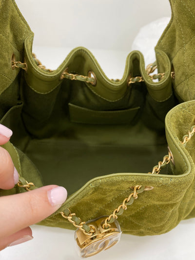 Chanel 25 Bag Small Olive Green Suede GHW
