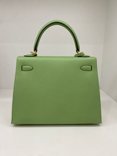 Hermès Kelly 25 Sellier Vert Criquet GHW