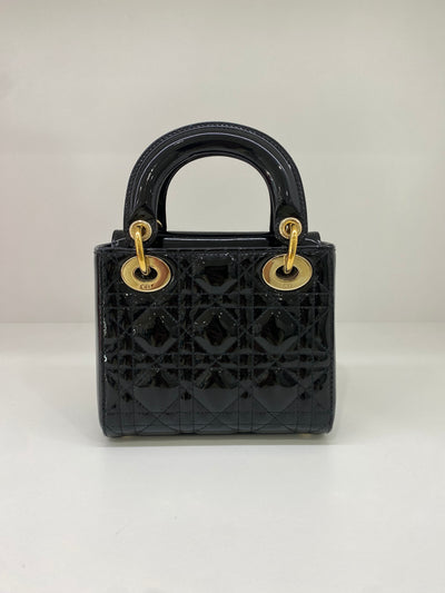 Dior Lady Dior Mini Black Patent GHW