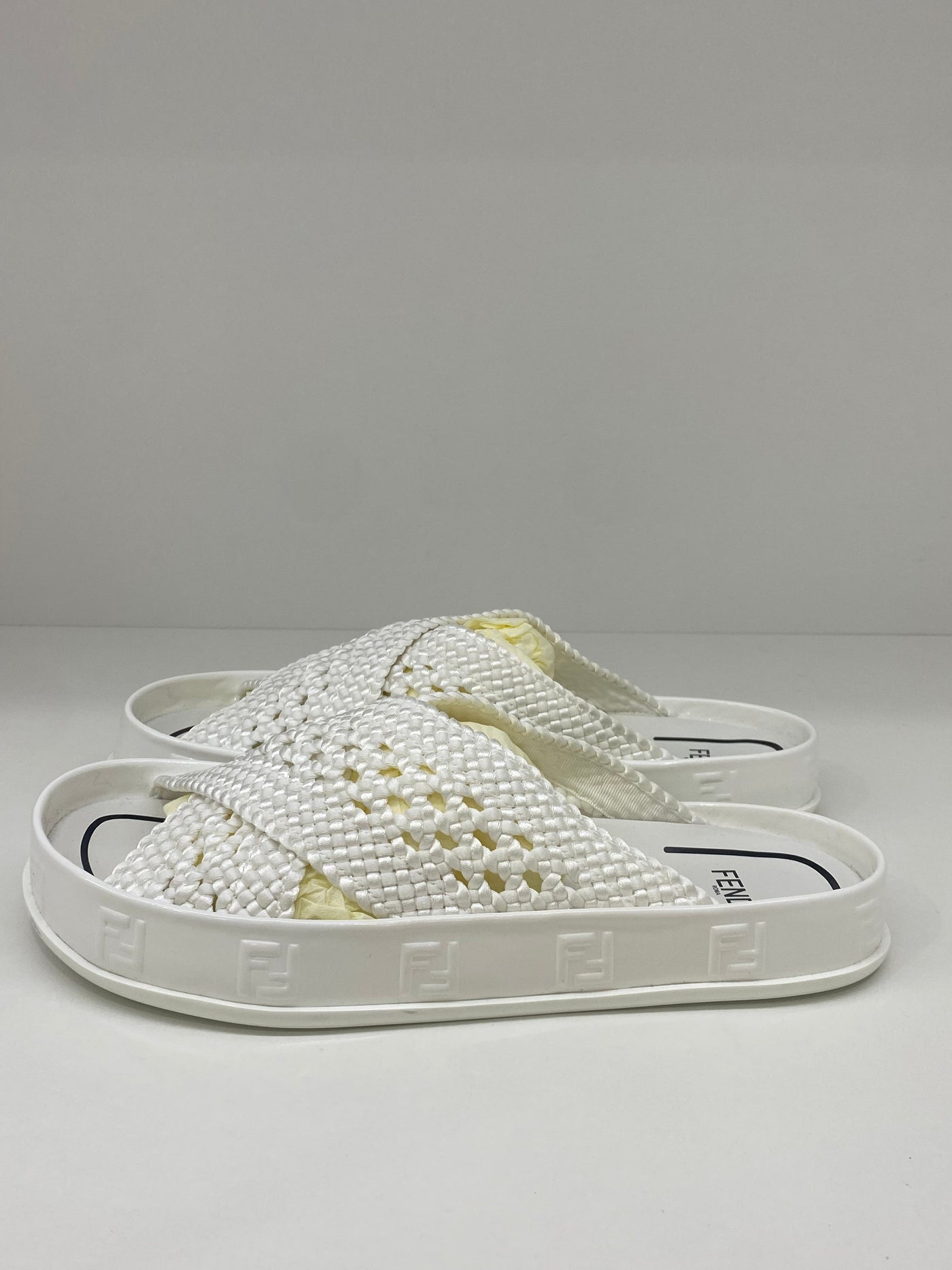 Fendi Woven White Slides Size 36