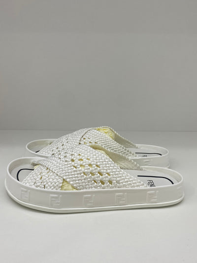 Fendi Woven White Slides Size 36