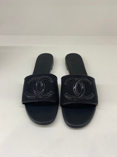 Chanel Black Slides Size 38